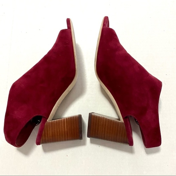 VIA SPIGA Burgundy Suede Slingback Sandals 6.5M Block Chunky Heels Leather - Picture 7 of 14
